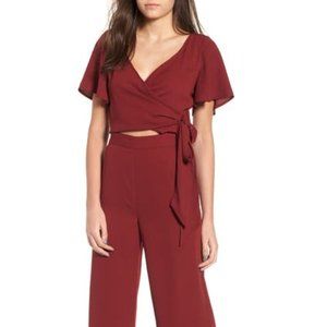 Leith Burgundy Wine Jumpsuit with cutout and tie